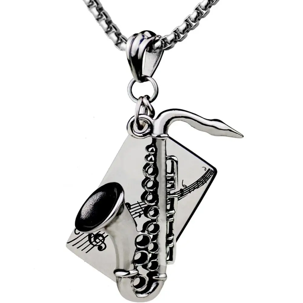 Fashion musical instrument pendant necklace stainless steel saxophone pendant necklace titanium steel jewelry