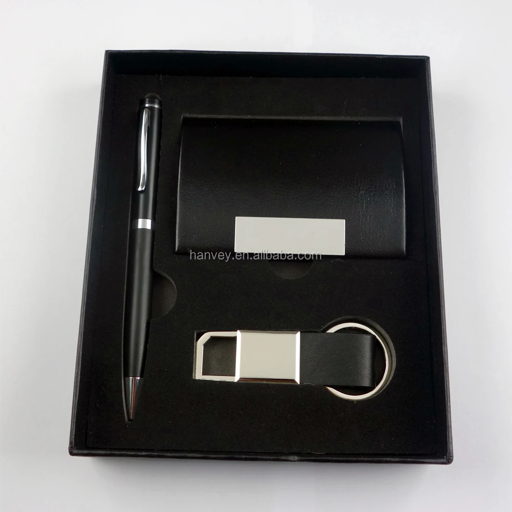 
Factory price wholesale promotion gift luxury custom PU leather card holder pen and keychain business corporate gift set 