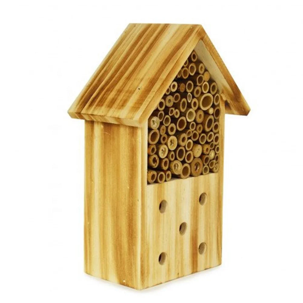 
High Quality Wooden Bamboo Honey Bee House Insect Hotel With Gable Roof 