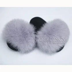 CX-A-66C Children Style Genuine Fox Fur Slipper Wholesale Kids Fur Slides