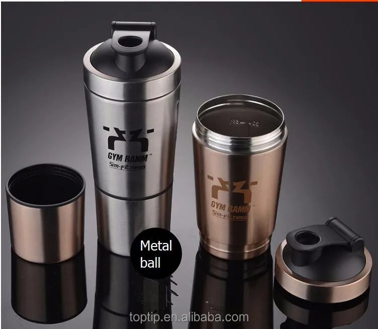 Stainless Steel Shaker with Built-In Mixing Lid & Mixer Ball,Premium Shaker Bottle with Twist Storage Compartment Cup