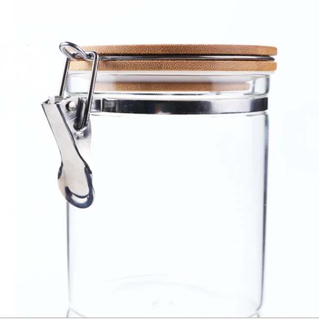 high  borosilicate glass jar with metal clip lid for kitchen glass storage jar