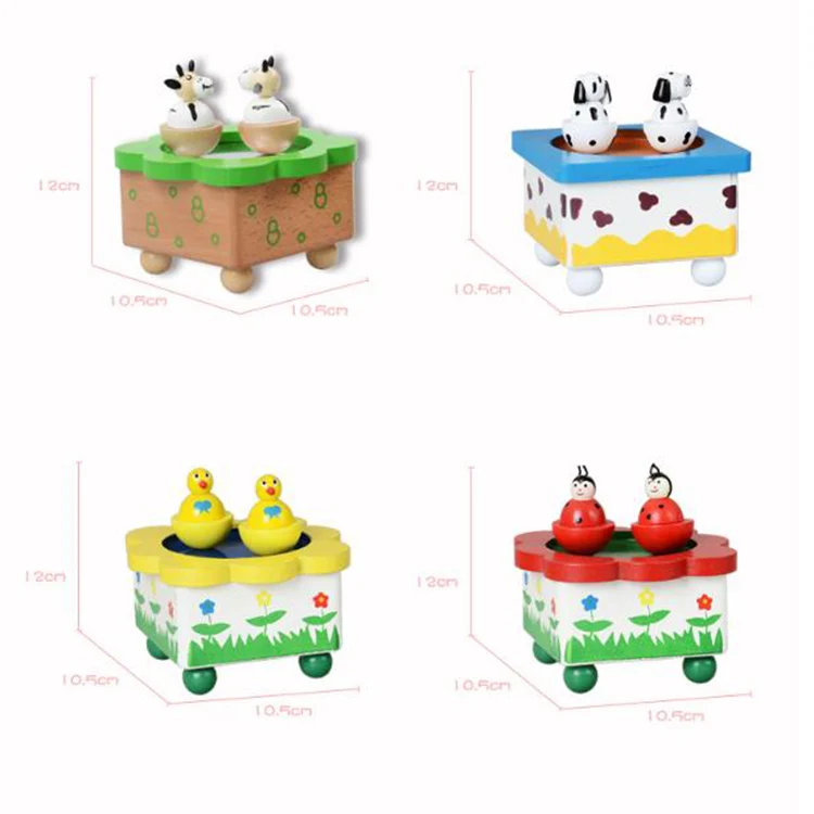 Cartoon Animal Magnetic Wooden Music Box Rotate Tumbler Birthday Gift Music Box