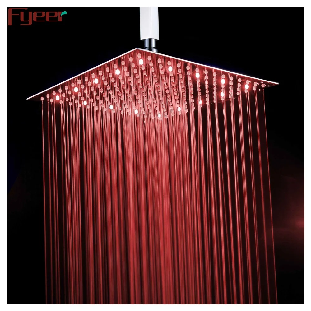 Fyeer 16 inch hydro power ultrathin SUS304 stainless steel square rain shower head led