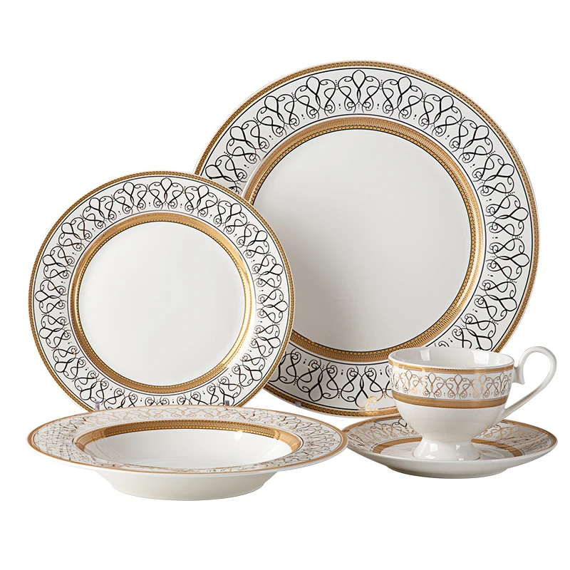 Top Choice Banquet  Embossed Gold Ceramic Dinnerware Set, Porcelain Ware In Bone China~