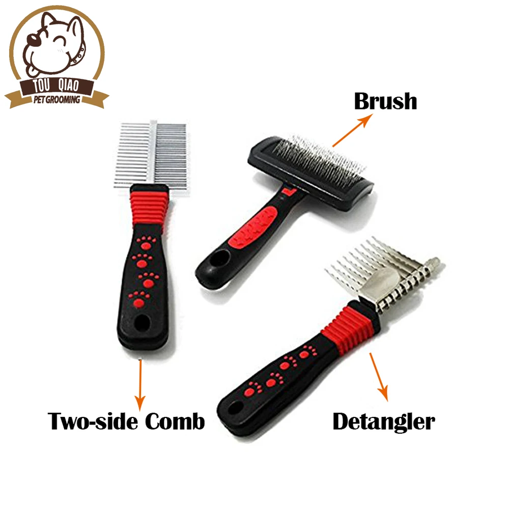 7-Piece Home Pet Grooming Kit with Double-Sided Brush,Flea Comb,Nail Trimmer,Undercoat Rake,Massage Mitt