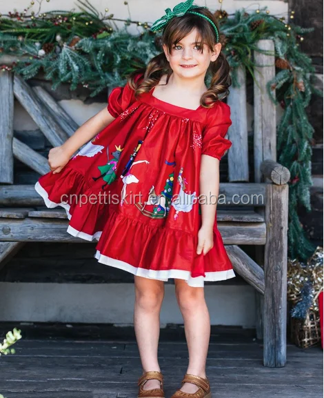 2022 new arrival red Christmas series pretty kids cotton frocks design wholesale boutique elegant girl dress