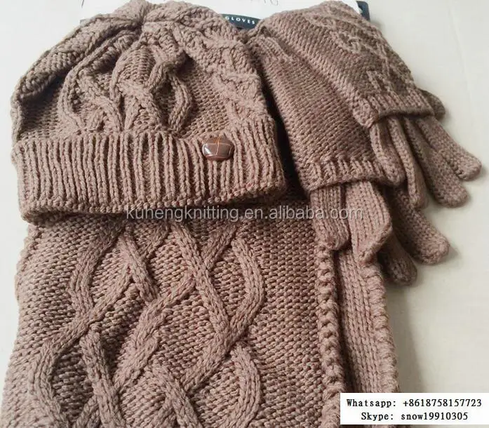 jacquard pattern woven 100% acrylic knitted hat mittens scarf set