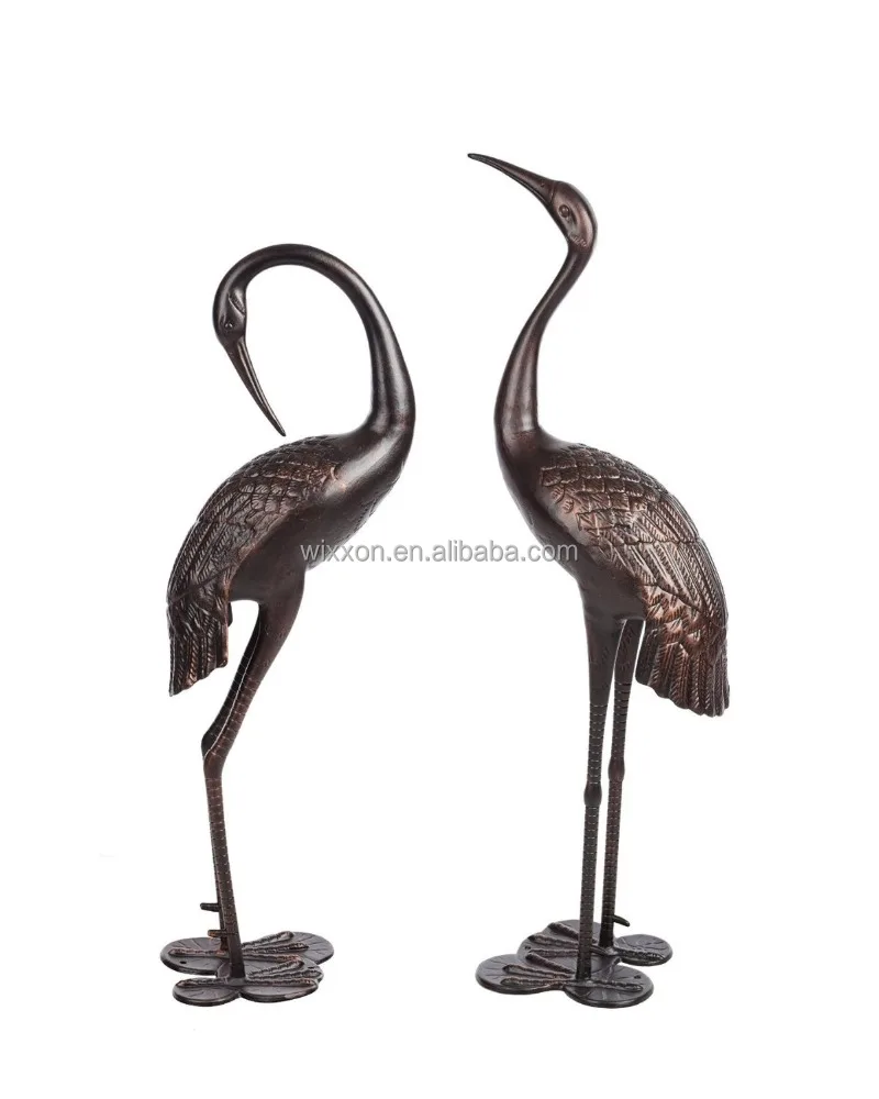 Garden Heron Pair Sculpture/Cast Aluminium Crane Set