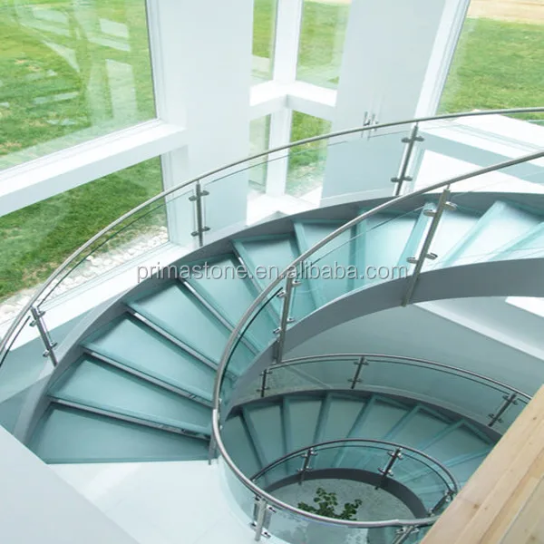 Best price interior curved crystal stairs with glass treads and carbon steel stringer