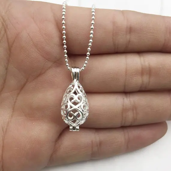 Pearl Cage Pendant 925 Sterling Silver Cage Necklace For Pearl