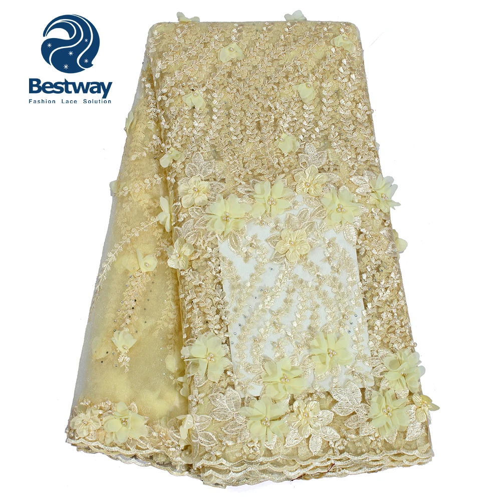 Bestway African lace fabrics Colored African 3d flower embroidery french lace fabric for wedding dress