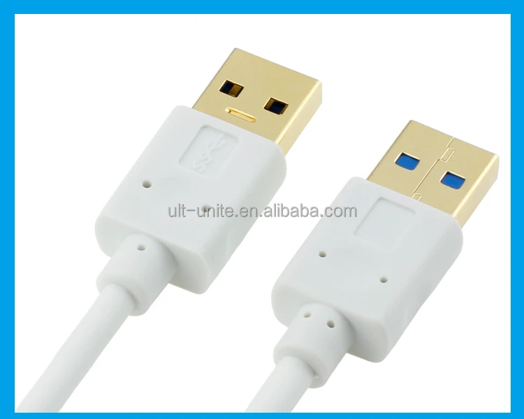 USB3.0 Male to Male Cable, White, Plug Gold Plated Sheath, OD=4.0mm, L=0.3m