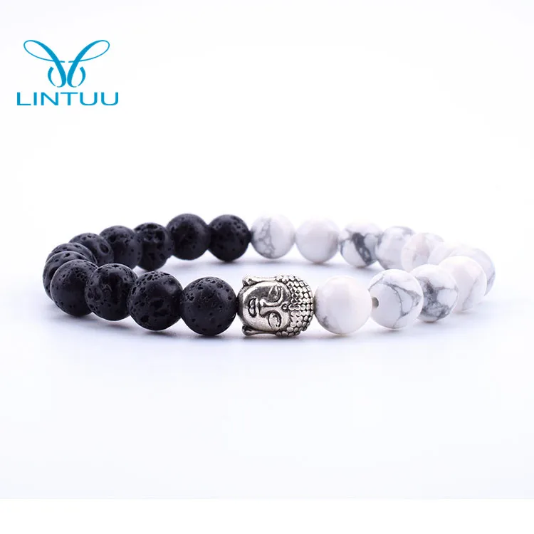 
Natural Lava Stone /Howlite With Buddha Head Buddhist Prayer Beads 