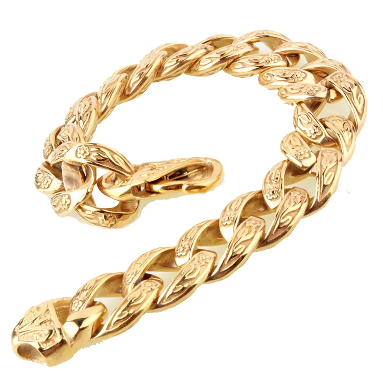 Marlary 18K Gold Plated Stainless Steel Gothic Mens Pave Cuban Chain Link Bracelet
