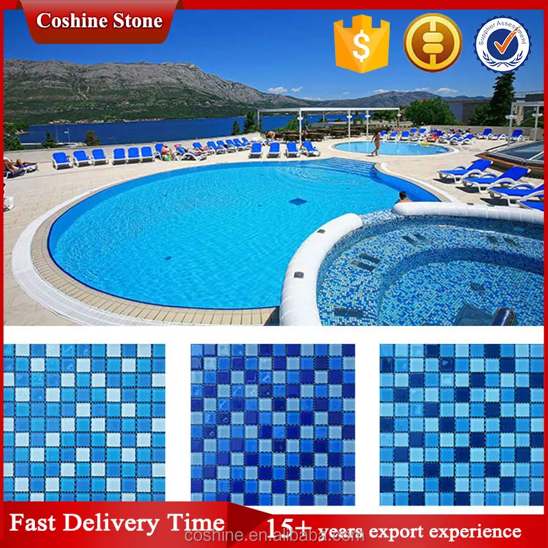 New design generous simple blue white swimming pool glass mosaic tiles