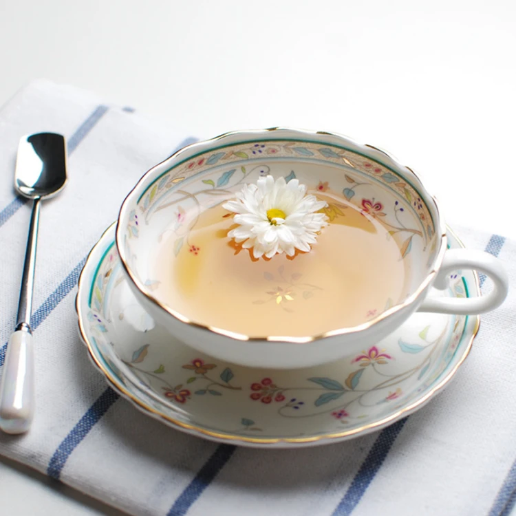 Оптовая продажа винтажная белая керамическая чайная чашка с блюдцем в английском