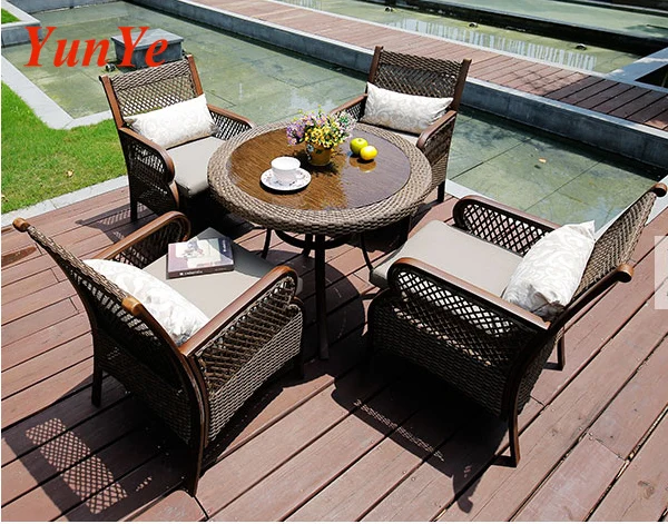 
American outdoor rattan furniture leisure balcony rattan chair five sets villa terrace garden courtyard dining tables and chairs 