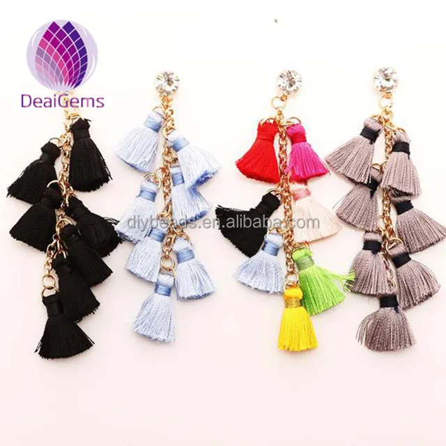 Модные ювелирные изделия 2018, многослойная цепочка, рыболовный крючок, шелковые серьги со стразами и кисточками