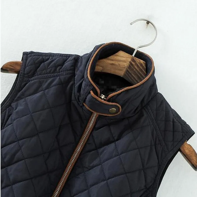 
Training Sport Sleeveless Sexy Diamond Quilted Polyester Cotton Motorcycle Woman Jacket Vest Winter 