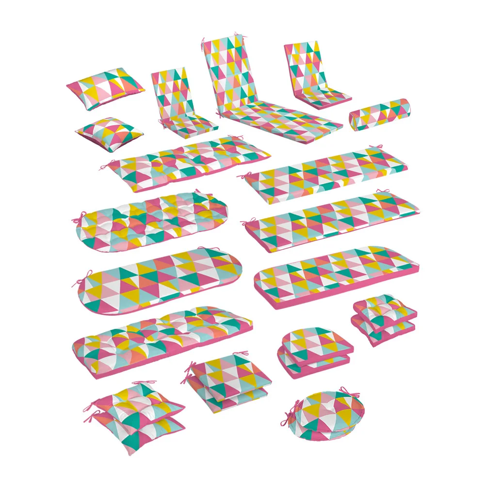 Outdoor All Weather Waterproof Triangles Print Chaise Lounge Cushion Sunbed cushion