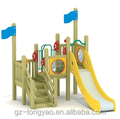 Amusement Park rides swing set Children outdoor playground kids playhouse Wooden Slide