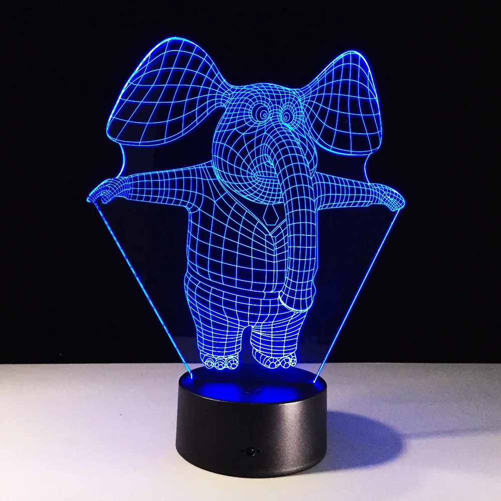 Elephant 3D Night Light LED   Touch Switch 3D Lamp Usb 7 Colors Changing Acrylic Animal Desk Table Lamp Creative Toys Gift
