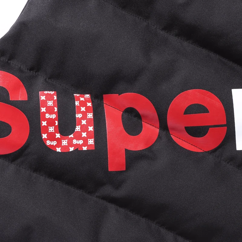 OEM Мужская зимняя молния на молнии, лента с принтом, стеганая куртка и жилет из хлопка.