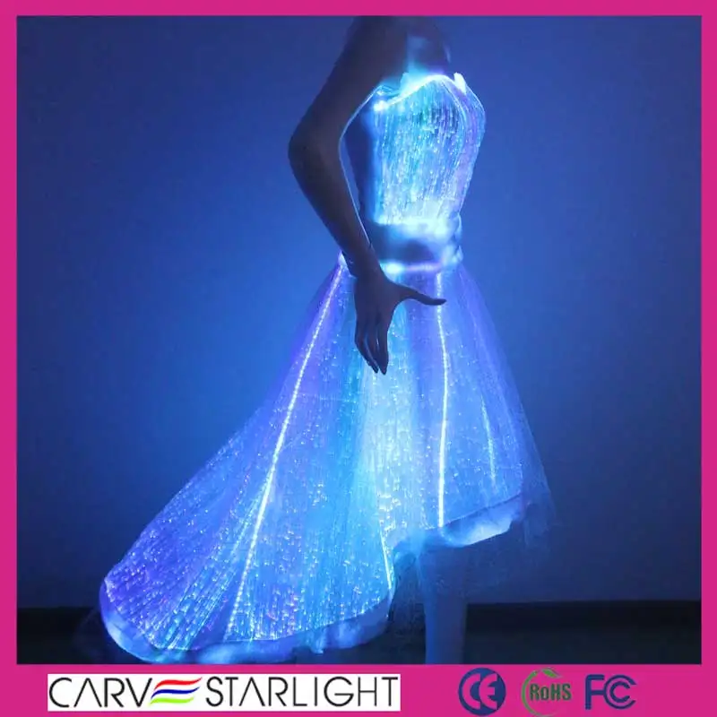hot luminous led light up fiber optic clothing led wedding dress