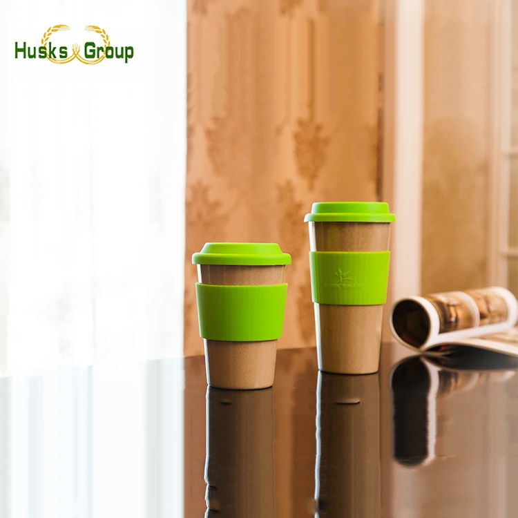 2024 best sell eco reusable Rice Husk Colorful Coffee Cups 15 oz  With lids