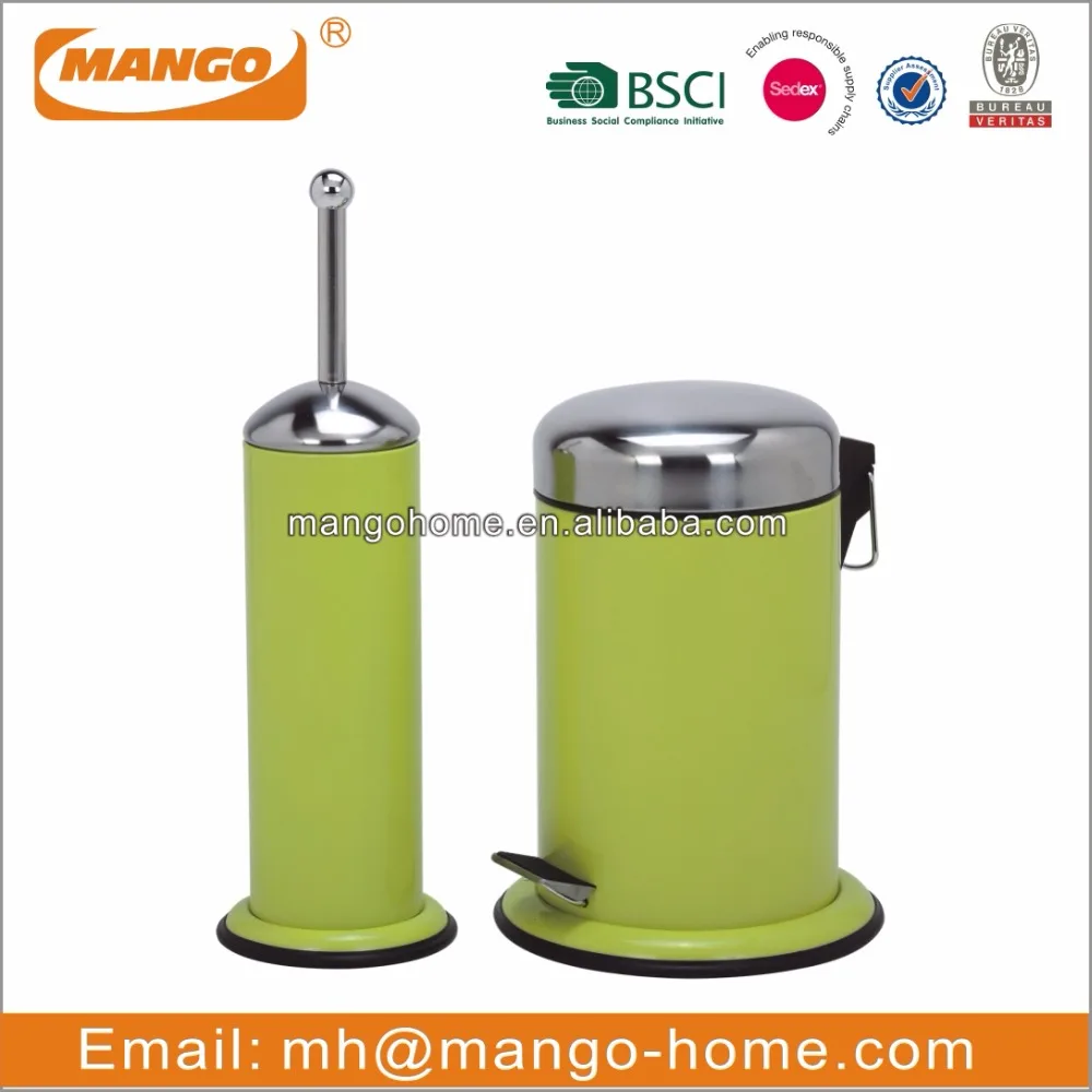 Stainless Steel Foot Pedal Trash Can and Toilet Brush Set