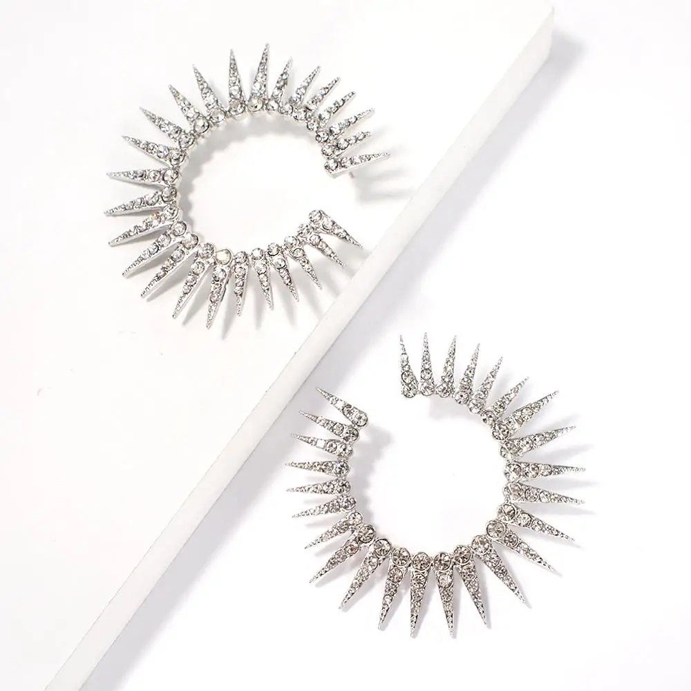 HANSIDON Trend Rhinestone Stud Earrings For Women Shin Sun Alloy Hoop Earrings Jewelry Accessories Gift New