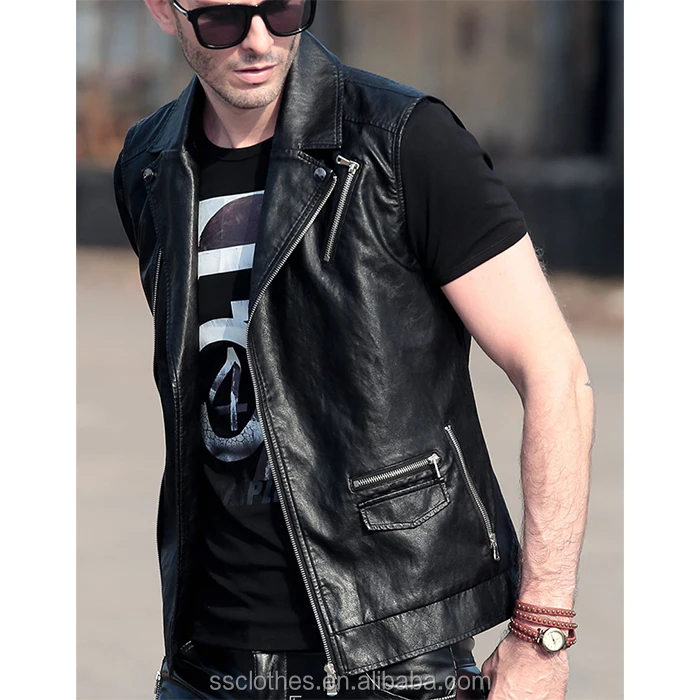 
Autumn new fashion men leather biker vest PU motorcycle leather vest 