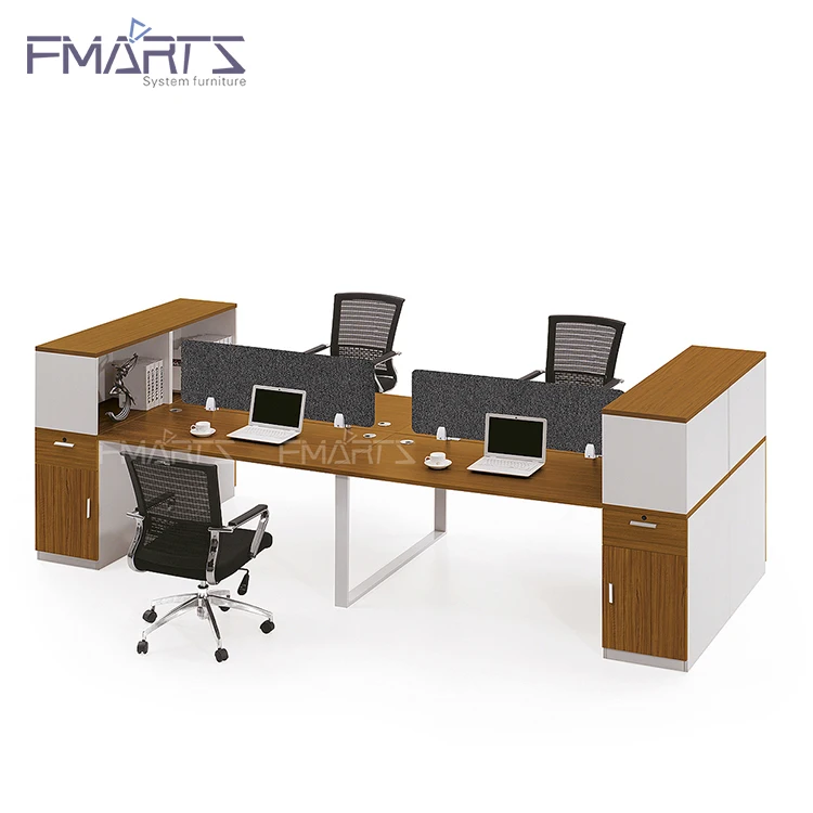 Modern Office Furniture Off-White Side Cabinet 4 Seat Cubicle Divider Office Workstation Staff Table