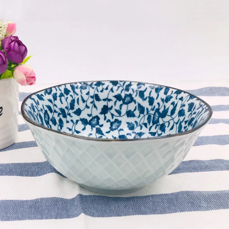 Bulk vintage printed tableware ceramic soup noodle bowls
