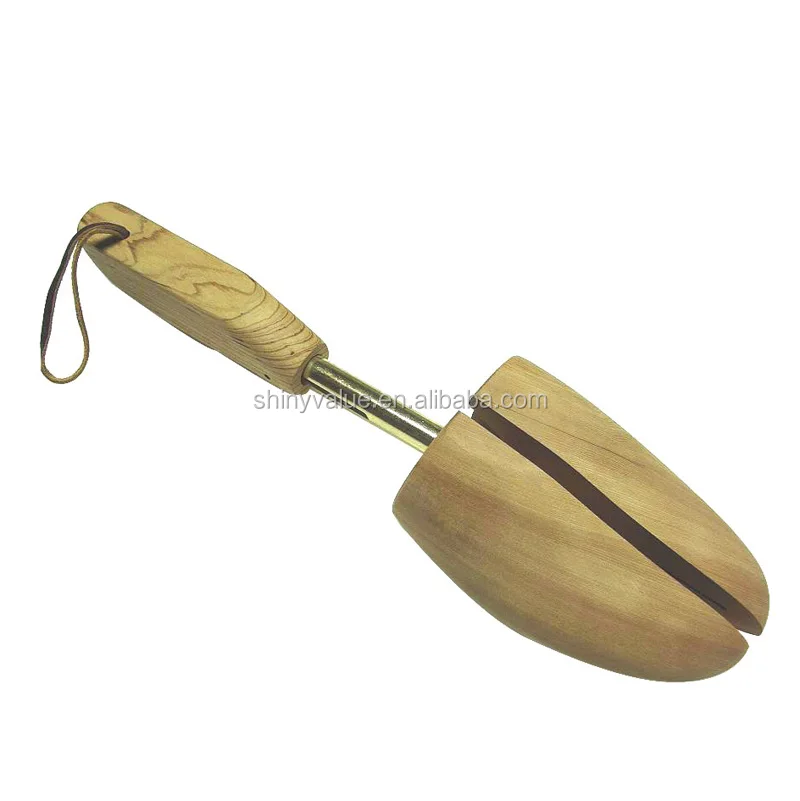Adjustable lotus wood shoe tree type wooden shoe tree shoe stretcher in single tube and with a leather string
