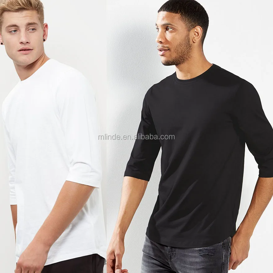 Solid White T Shirts Men 3/4 Sleeves Top Wholesale Plain White 100% Cotton T Shirts For Men
