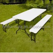 Hot selling  180cm folding in half beer table set with 2 bench