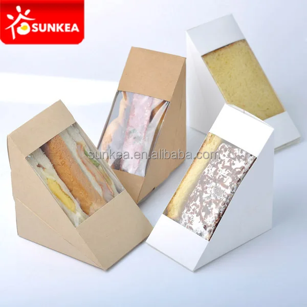 75mm disposable custom made kraft sandwich wedge box with PET window