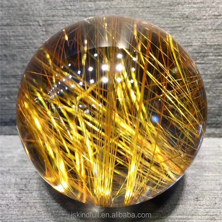Wholesale Polished Natural Tourmaline Gold Rutilated Quartz Crystal Sphere Balls For Fengshui Decoration