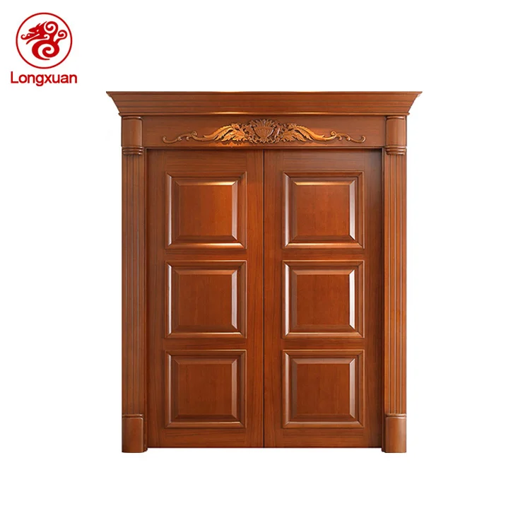 double doors design solid wooden door with aluminium lines
