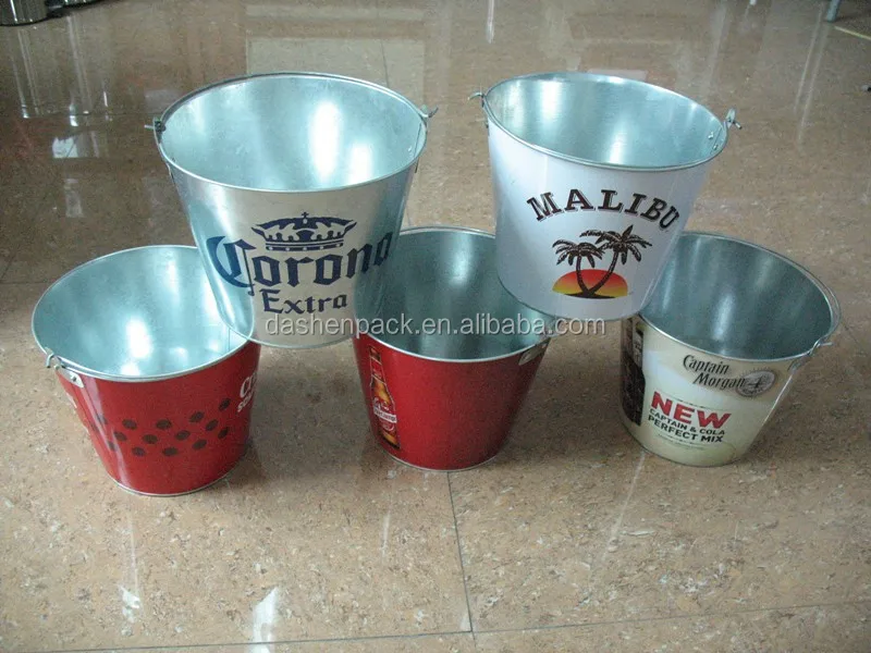 Factory Supplier Sale 5L Round Galvanized Steel Ice Bucket with Bottle Opener and Handle Metal Bar Tools Ice Cooler Bucket