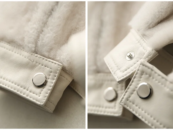 Young Girl Fashion Black Beige Dark Green Lamb Fur Leather Shearling Jacket