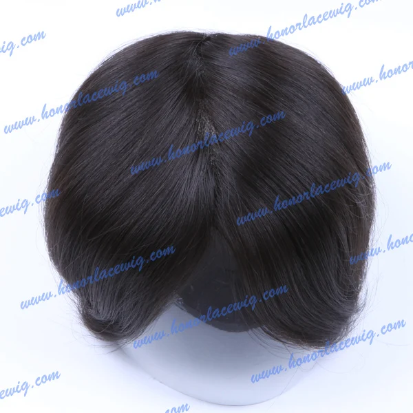 HT3 men toupee 100% human hair black color 100% human remy hair thin poly coating PU on sides mono in center custom size toupee