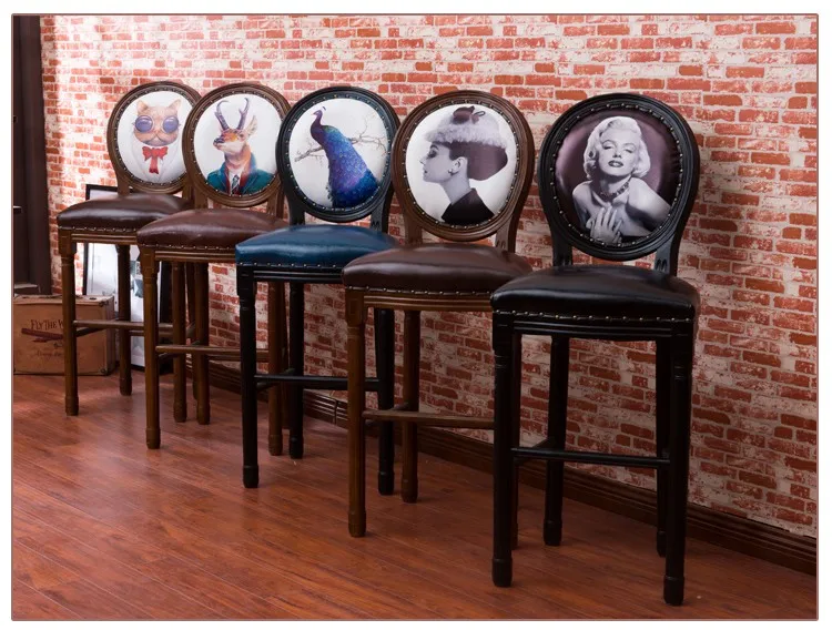 
8017 Antique Style Solid Wood Round Back High Legs Chair Aries Modern BarStool With Nail Head Trim Dining Room Furniture 