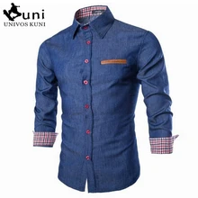 2016 New Brand Men’s Denim Shirts Long Sleeve Turn-down Collar Fashion Slim Fit Style Dark Jeans Men Shirt European Size DHY3151