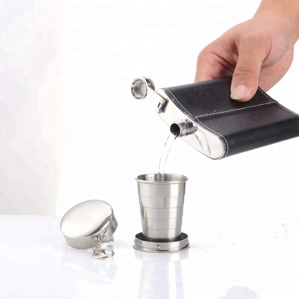 Premium Stainless Steel Telescopic Safe Outdoor Travel Camping Shot Glass Wine Glass Tumbler for Hip Flask