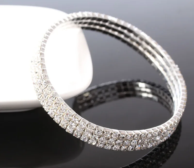 
Gold and Silver Anklets Three Row Crystal Rhinestone Stretch Anklet G0035 