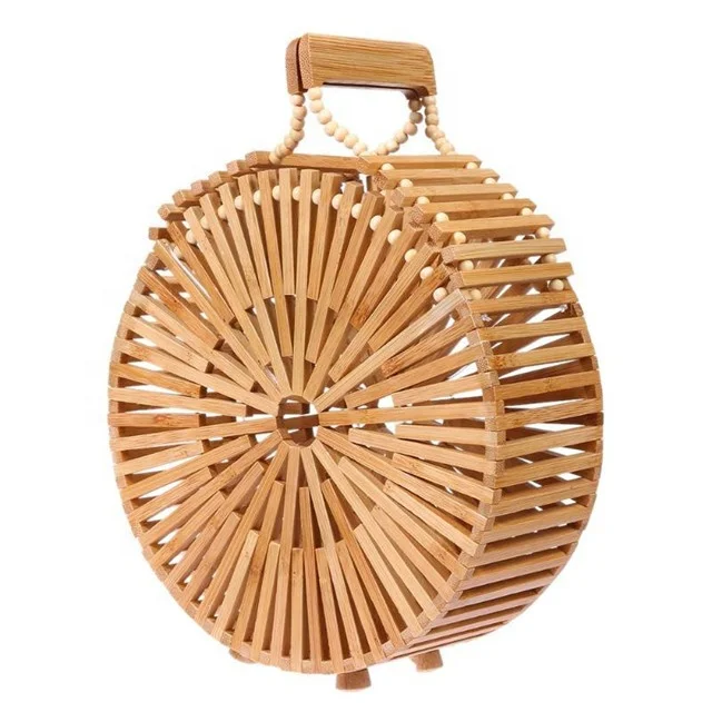
 Ажурная бамбуковая круглая Сумка-тоут для женщин, Летняя Пляжная Корзина, клатч, сумочка ручной работы, деревянный кошелек, плетеная Праздничная сумка  