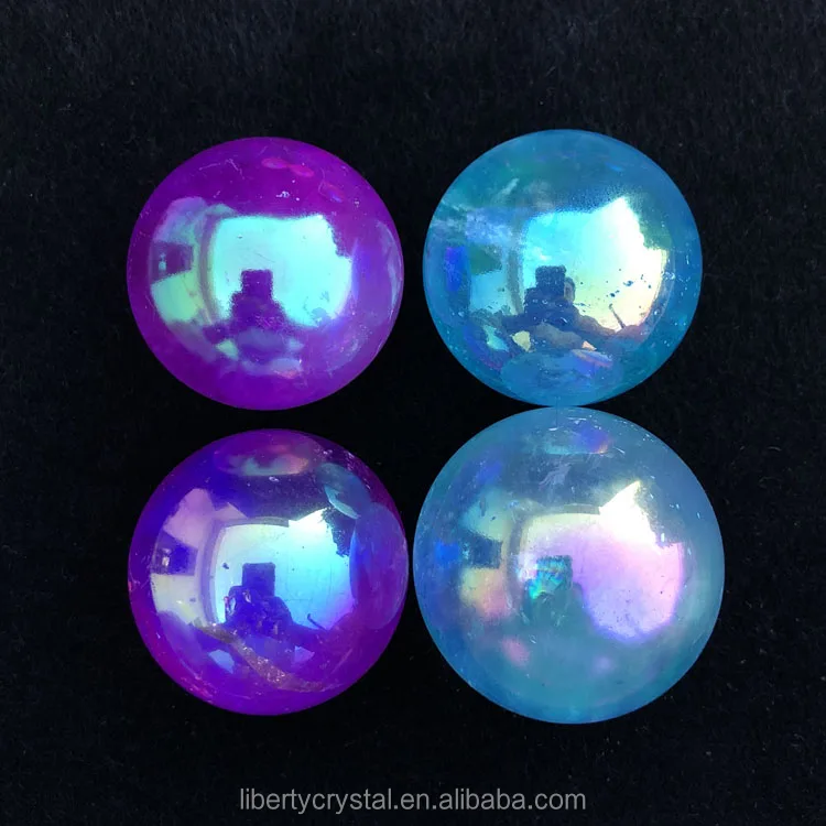 Blue Quartz Crystal Bismuth Titanium Silicon Rainbow Aura Sphere For Sale